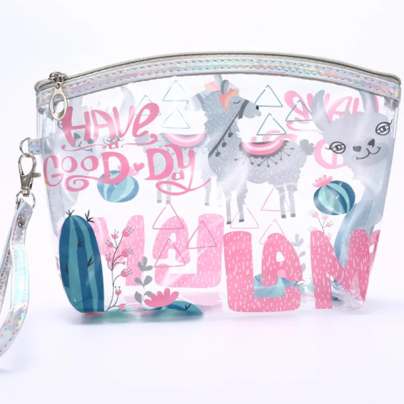 

PVC Holographic Waterproof Women Travel Transparent Cosmetic Bag, Silvery alpaca,silvery