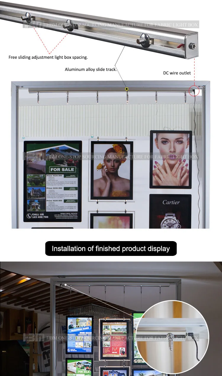 LED Illuminated DC12V Low Energy Consumption Transparency Double Side Wall Mounted Crystal Light Box