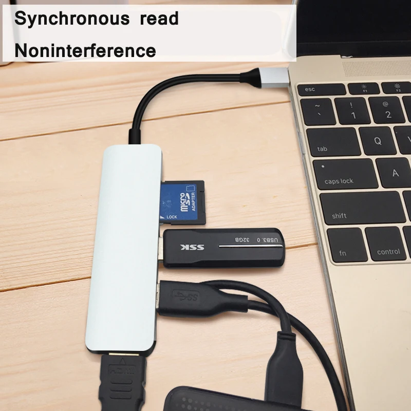 type c hub adapter 5 In 1 USB Hub with TF/SD+UHD:4k@30Hz/USB3.0 For MacBook Pro