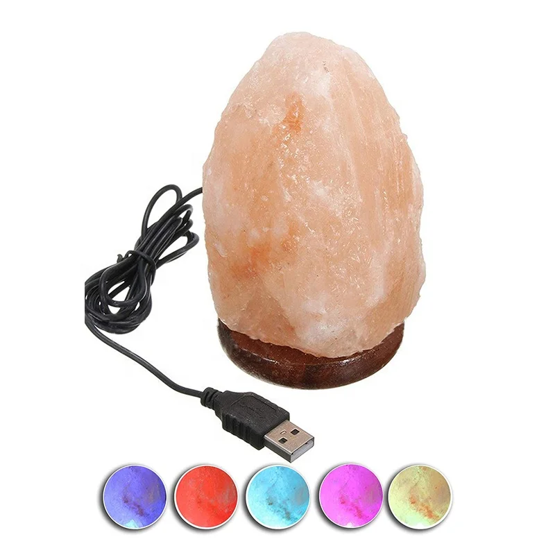 
USB Himalayan Crystal Natural Salt Lamp with Wooden Base In Multiple Colors 