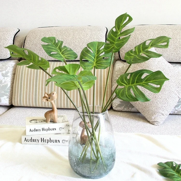 

V-3224 Wholesale Environmental Friendly Artificial Monstera Leaves For Decoration, Green