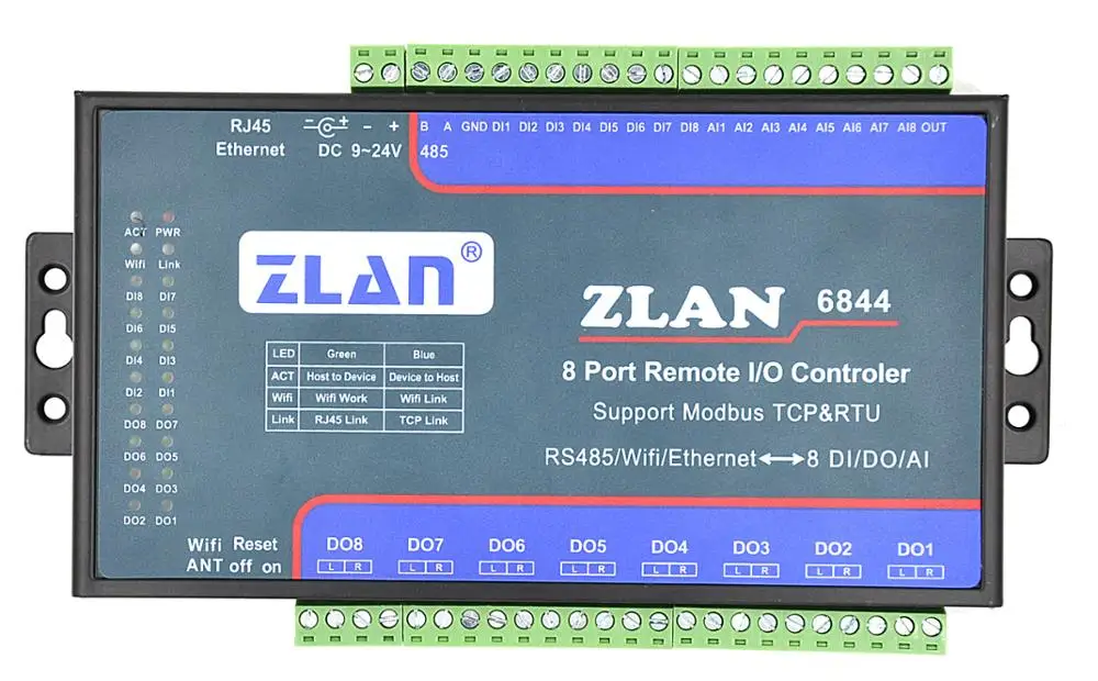 ZLAN6844 8 channels WIFI + LAN + Modbus TCP/RTU i/o module Remote I/ O ...