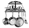 Wall mounted oval-shaped grid metal kitchen cooking pot rack organize with hook