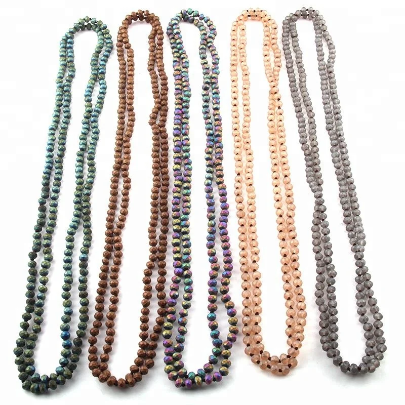 

Mini Crystal beads Necklace Knotted Long Glass Necklace Double wrap Lariat Women Necklaces