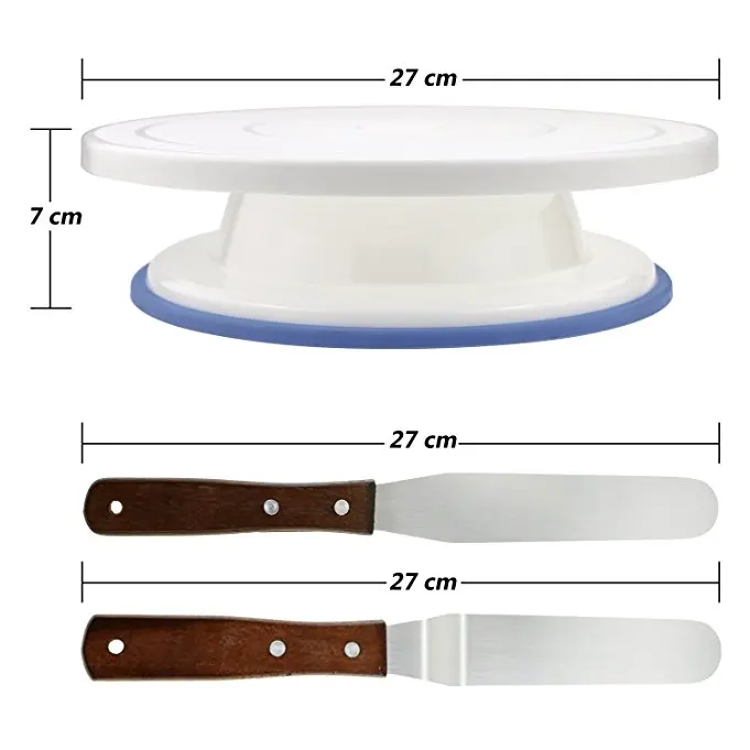 11 Inch Rotating Cake Turntable,Stand Spinner Baking Decorating Supplies With 2 Icing Spatula