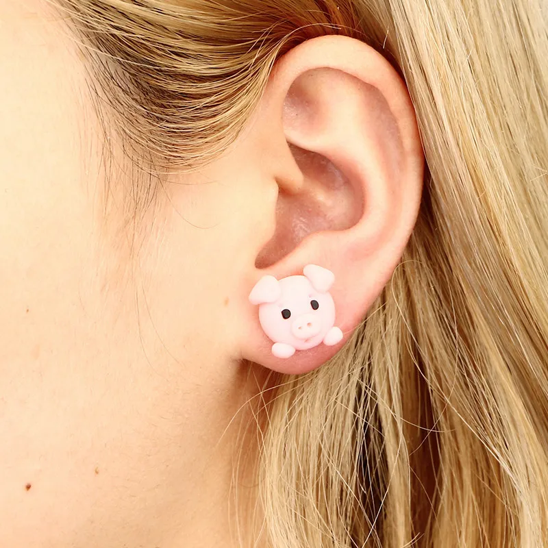 

Hot Sale Handmade Polymer Clay Pink Cute Small Pig Stud Earrings For Women Fashion Animal Piercing Earring Jewelry bijoux