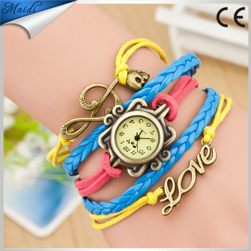 

Alibaba Wholesales reloj Women Fashion Handmade DIY Korea Leather Bracelet Ladies Wristwatch Free Shipping, 12 different colors as picture