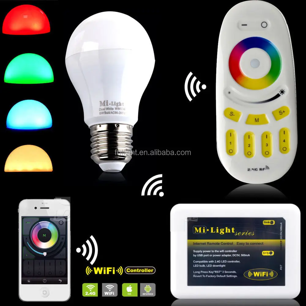 2015 best selling Mi Light 2.4G Wireless RF Remote 4-zone WiFi rgbw led strip bulb lamp Controller