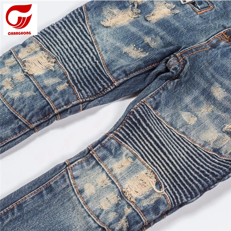 
custom casual boy washed ripped biker jeans kids denim pants 