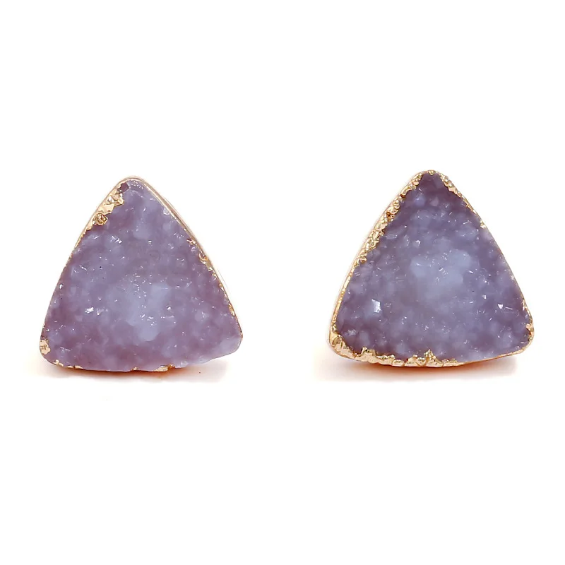 

Natural Stone Triangle Stud Earrings Druzy Diamond Earrings For Women, Black;purple