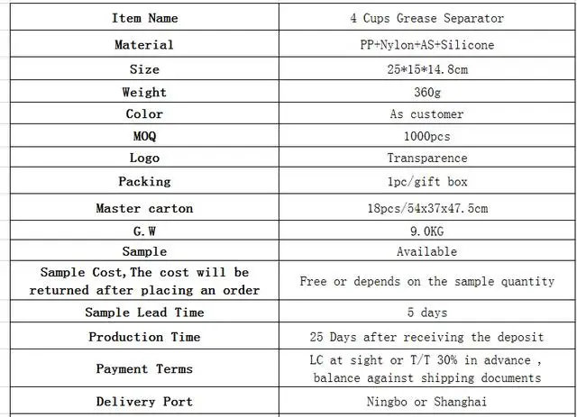 Oil Fat Separator Measuring Cup With Straine