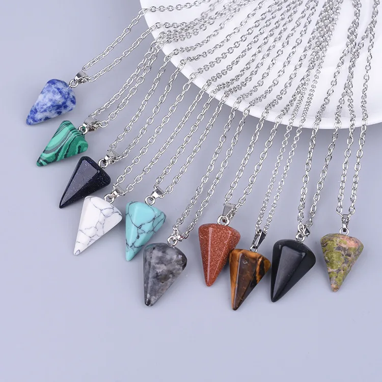 Natural Gemstone Crystal Hexagonal Pointed Reiki Chakra Pendant