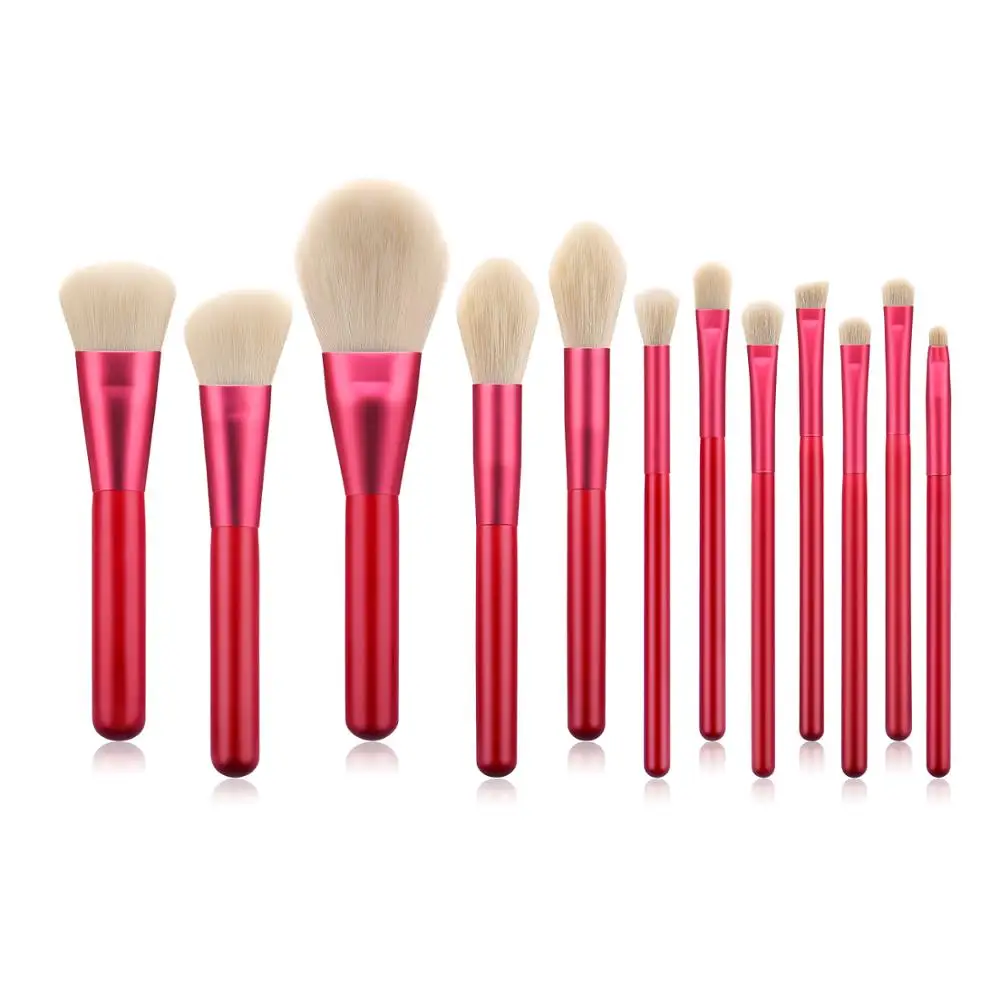 

good quality 12pcs makeup brush travel set makeup brushes custom logo makeup brush set red