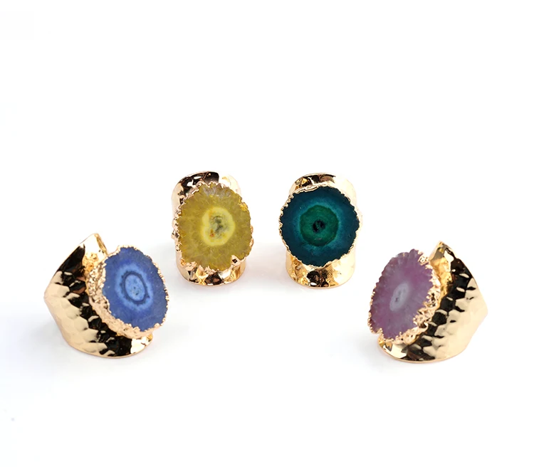 

Natural Druzy Stone Ring Electroplated Candy Gold-color Adjustable Jewelry Solar Quartz Stalactite Rings For Women Festival Gift, Picture