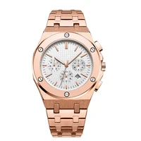 

Men's Rose Gold Chronograph Automatic Watches 47mm Brushed Solid Stainless Steel band Butterfly Buckle Wrist Watch Mechanical