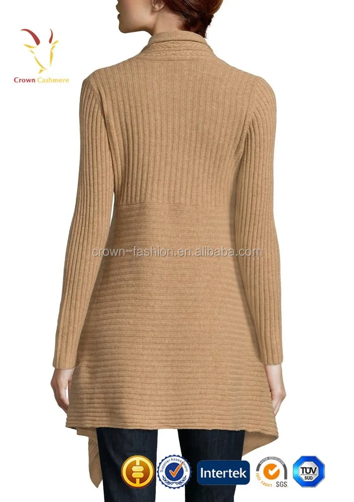 Ladies waterfall rib knitted cashmere cardigan sweater