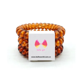 Clear Brown Big Size Elastic Telephone Cord Hair Ties With Custom