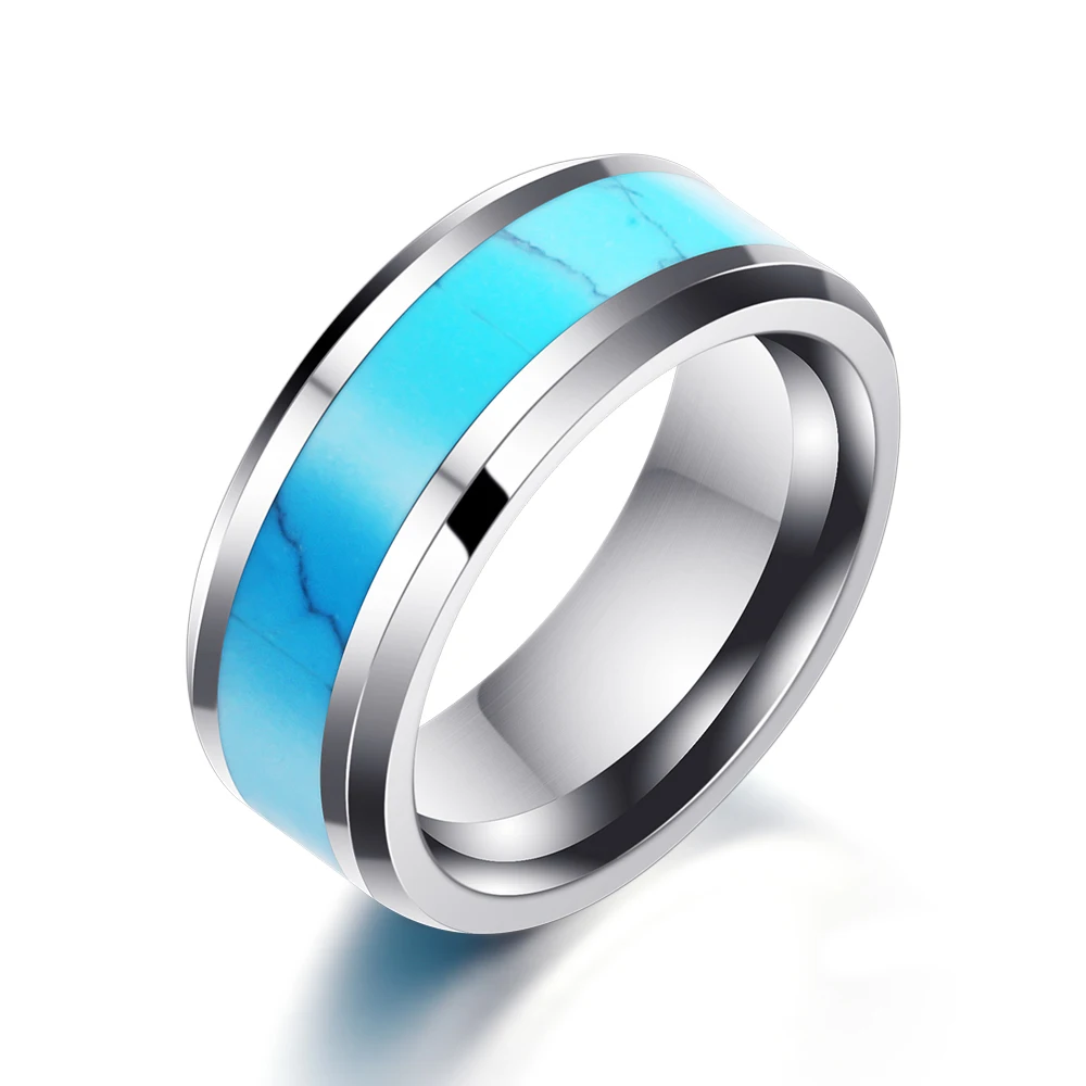 

8mm Tungsten Carbide Ring Wedding Engagement Bands Turquoise Ring For Men Women Vintage Jewelry