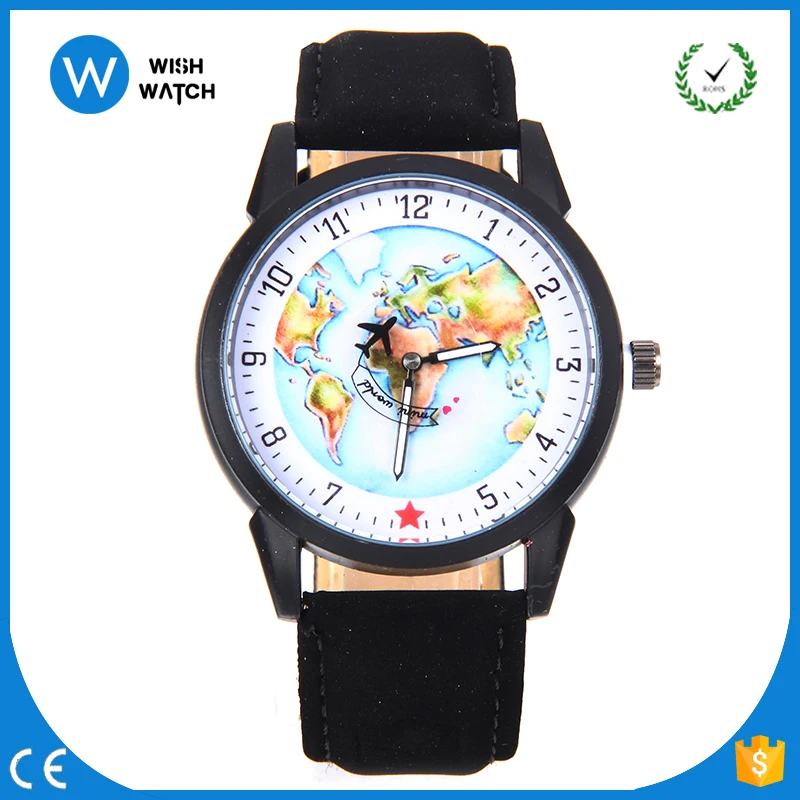 

5140 China Cheaper 2017 Plane Pointer Fashion World Map Watch Leather Band Map Watch, Green;pick;black;yellow;blue;red;brown;white etc