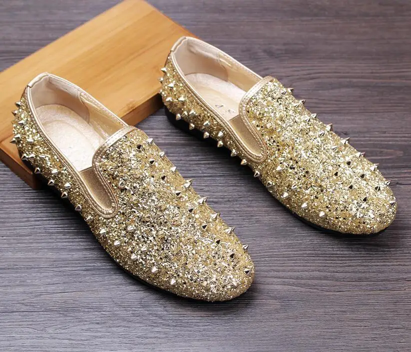 rose gold spiked loafers