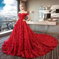 

2019 China Factory Wholesale Off Shoulder Red Wedding Dresses