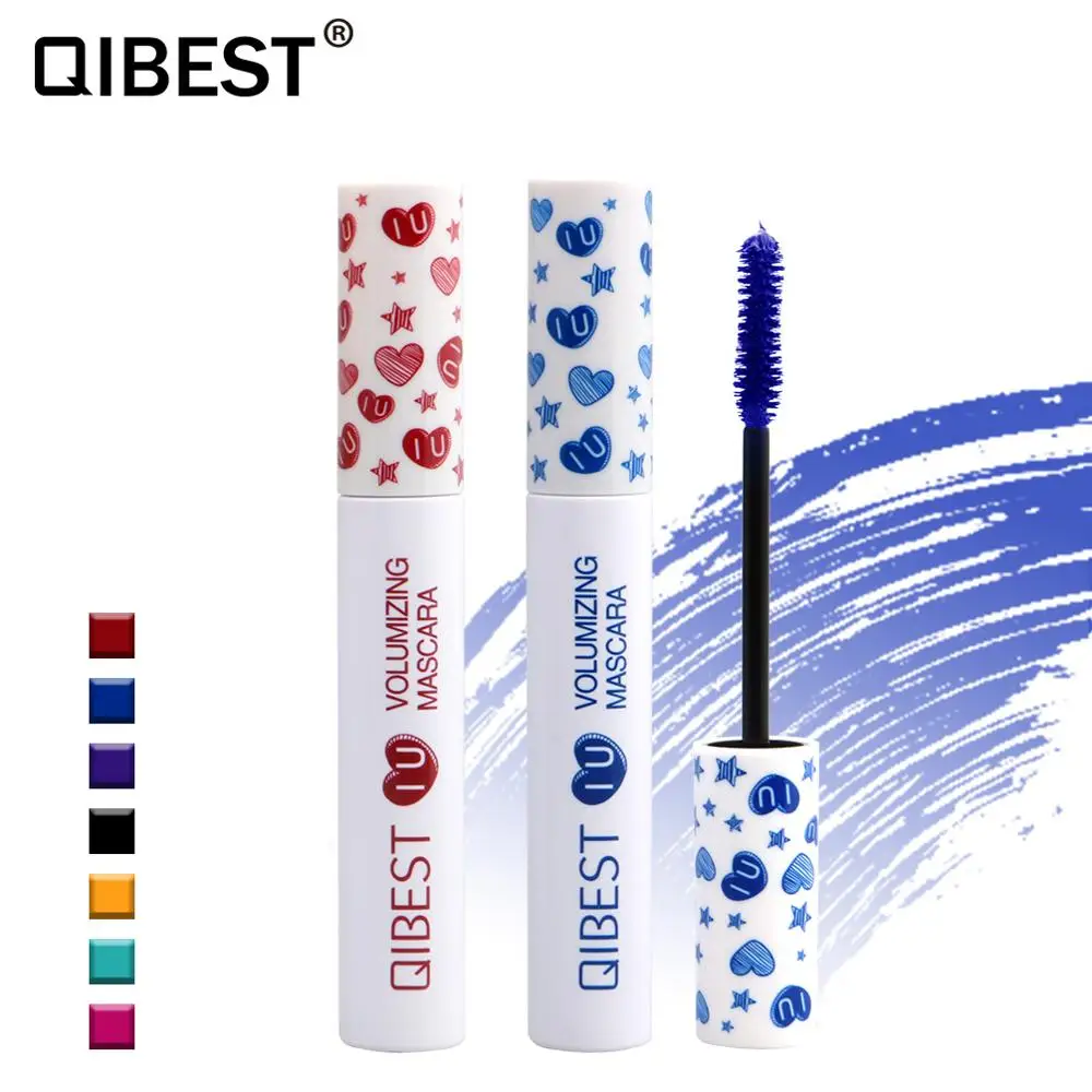 

QIBEST private label waterproof color mascara 4d mascara, 7 colors