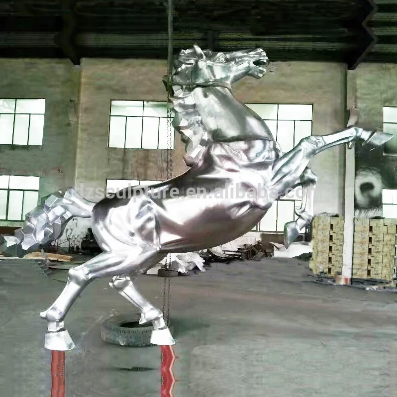 Moderne kunst im freien edelstahl leben größe pferd statue für ornamente