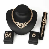 

2019 hot sell women big gold plated jewelry necklace earring bracelet ring 18K african gold plating jewelry set