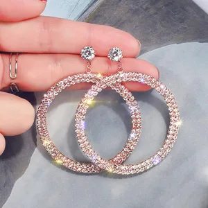 2019 fashion  statement crystal earring crystal earring jewelry circle round  crystal drop earrings