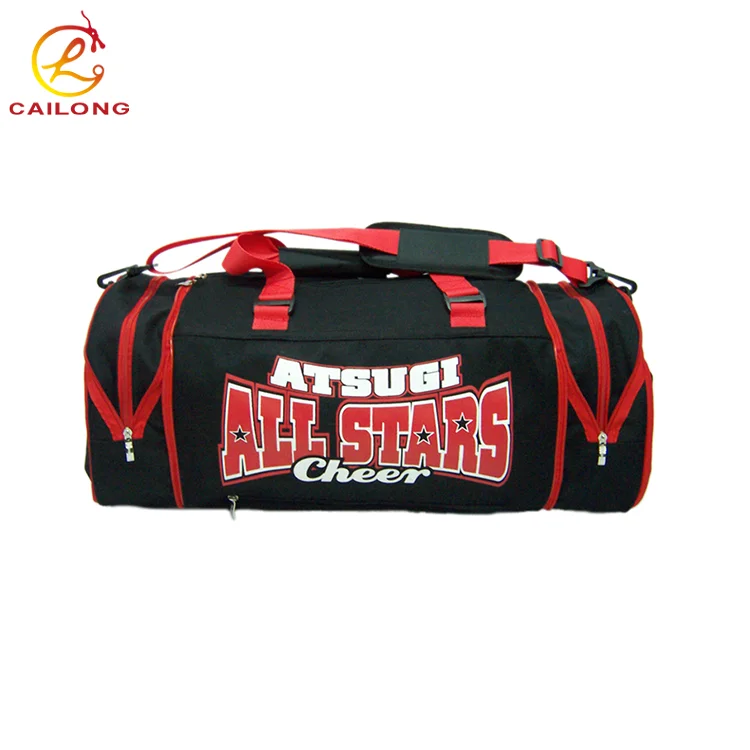 Durable large capacity black two side pocket gym duffle bag