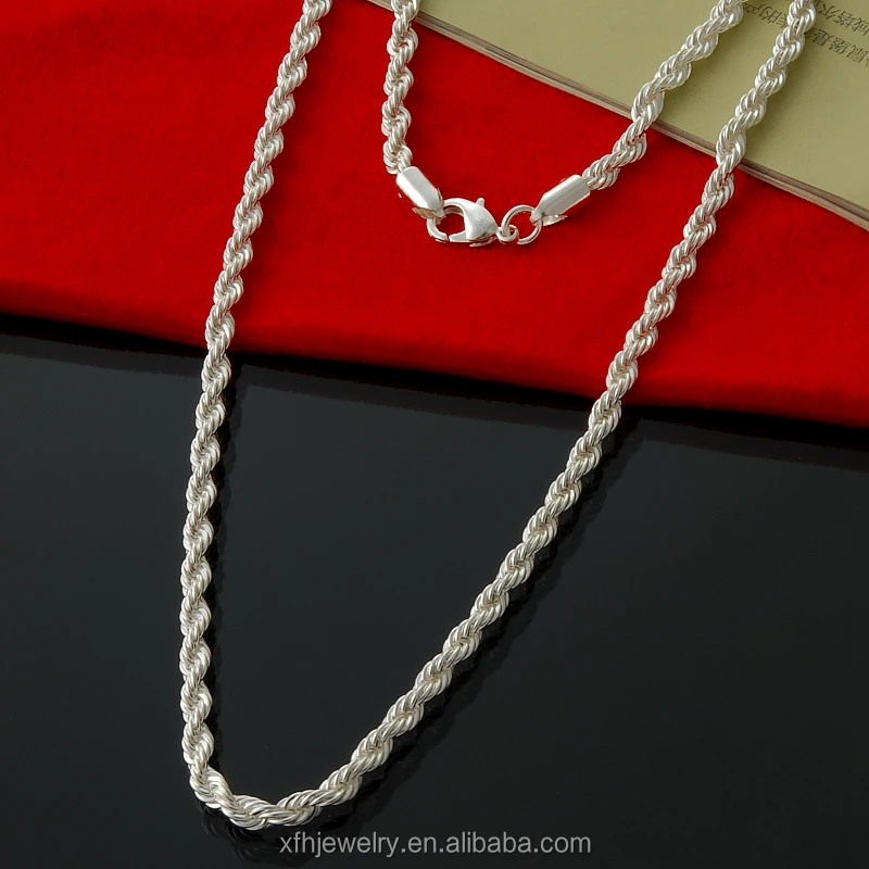 

S925 sterling silver Unisex necklace twisted rope chain, White