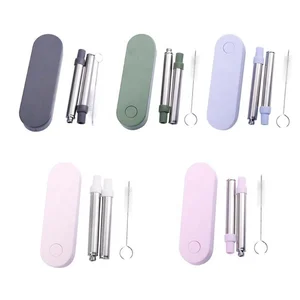 Image of Metal Drinking Straws Stainless Steel Drinks Straw Party Reusable Collapsible with Brush Storage Box