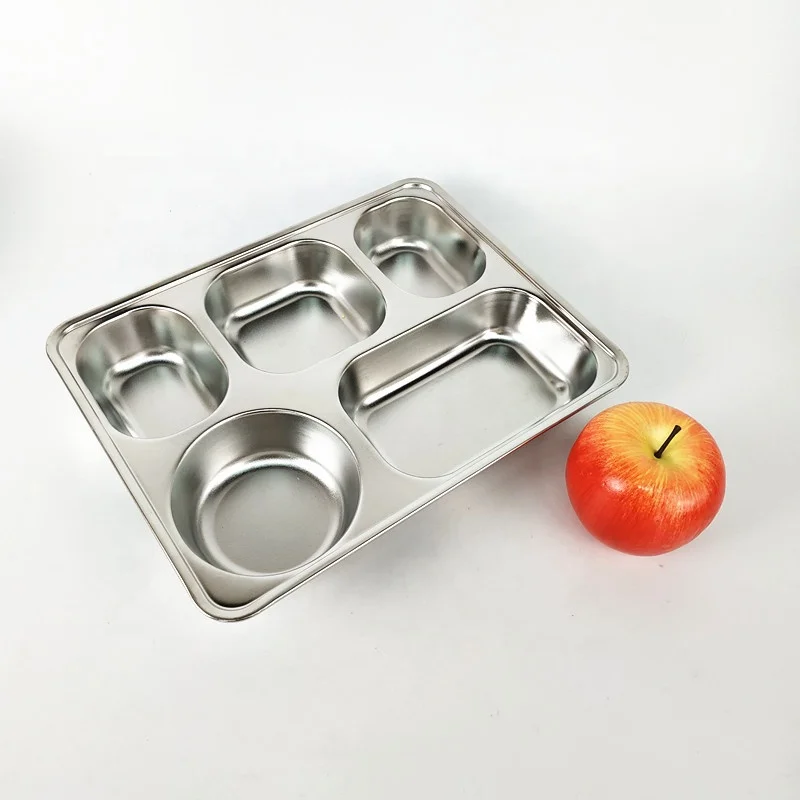 

Stainless Steel Divided Dinner Food Trays with Cover Sectioned Dinner Plates Dish Plates