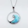 Top selling sterling silver 925 wave larimar pendant necklace for women