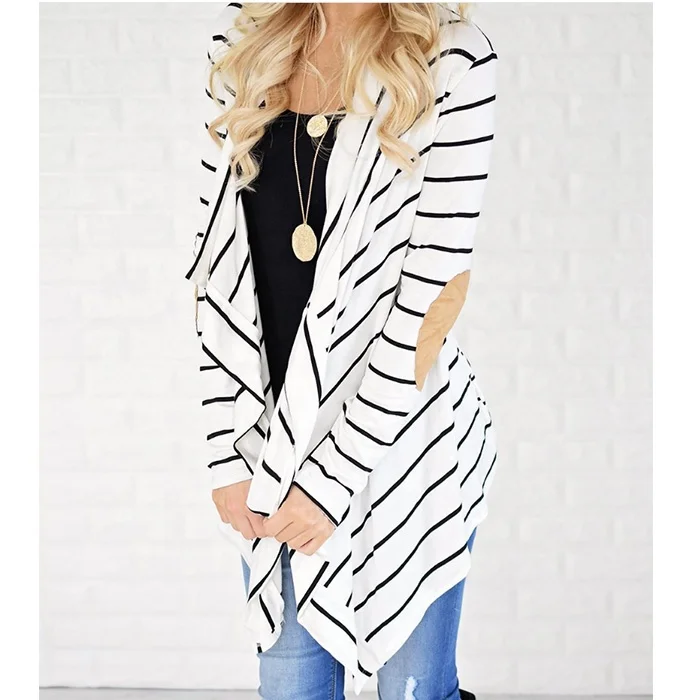 

Personalized Fashionable Women Elbow Patches Striped Cardigan, 2 colors