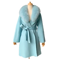 

Winter New Cashmere Coat Women Pure Wool Double - sided Lady Overcoat With Fox Fur Collar Long Wool Coat
