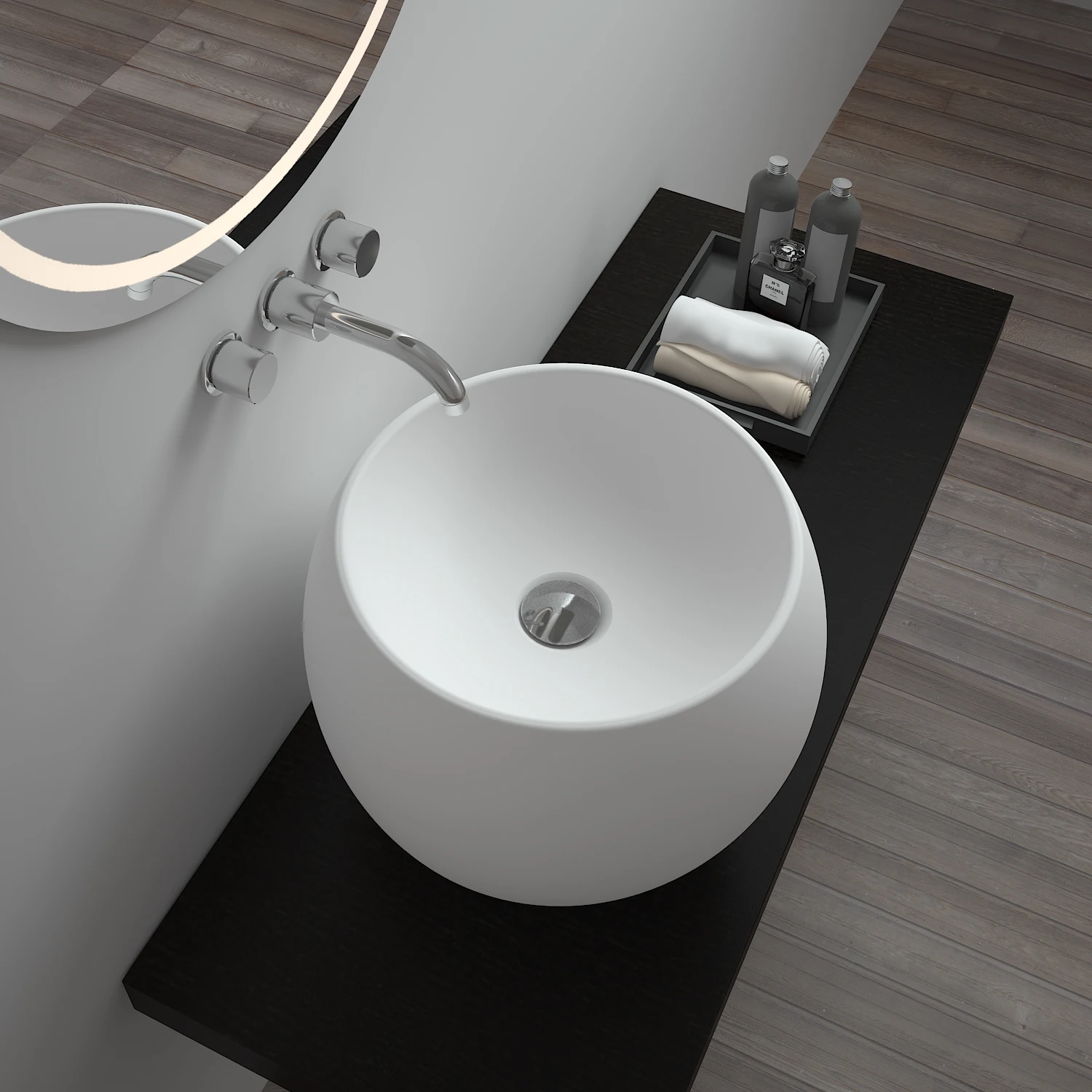 Sm8331 Luxury Bathroom Stone Resin Basin Solid Surface Round Sink