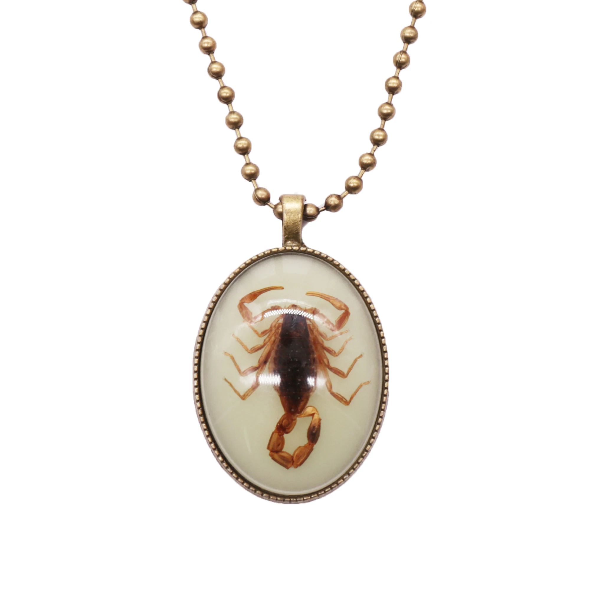 Real Gold Scorpion Pendant Necklace Gold Scorpion in Glow in the Dark Drop Resin 