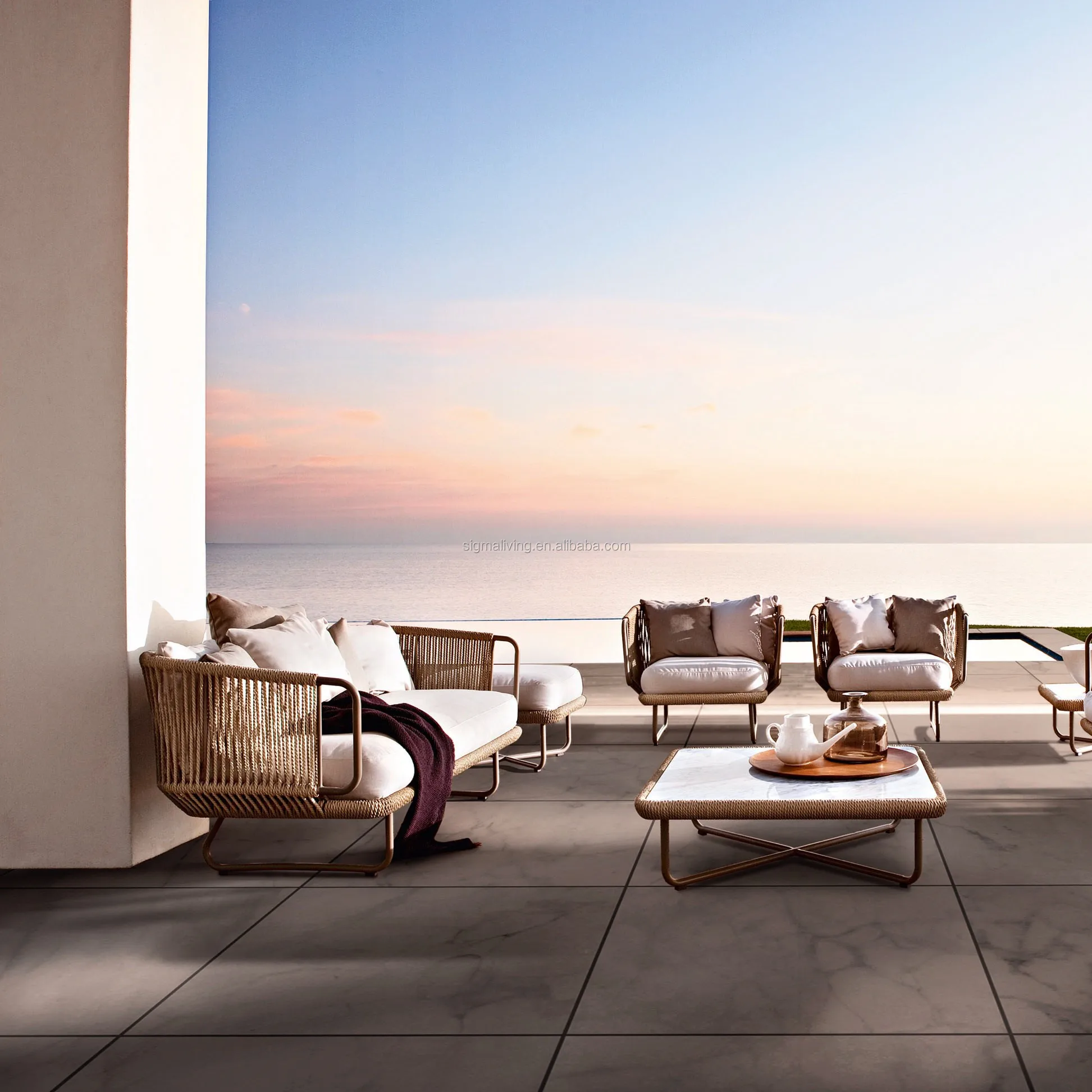 New Arrival Design High End Fancy Accept Customization Leisure Way Hotel Patio Outdoor Garden Rope New Model Sofa Sets