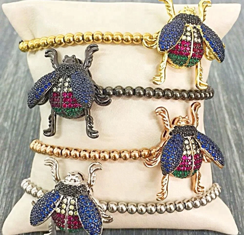 

CZ-BM314 fancy small bead tennis beetle insect micropave multicolor animal bracelet, Rose/gold/silver/gun