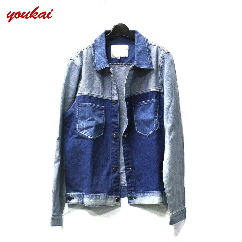 

Fashion men's woven patchwork jacket denim coat for man