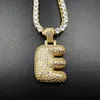 Latest Hip Hop Brass Pave Setting Cubic Zircon Initial Bubble Letter Alphabet Pendant