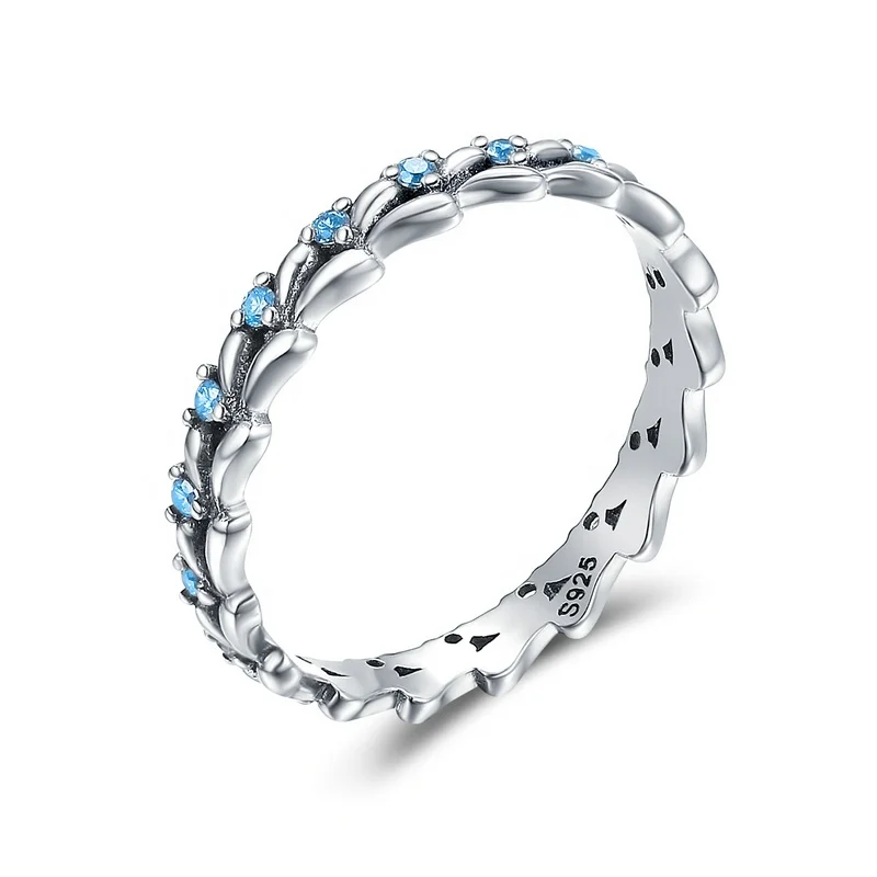 

Wheat Wave Clear CZ Stackable Real 100% 925 Sterling Silver Ring