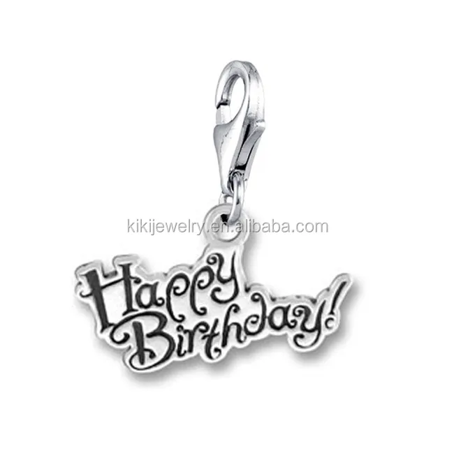 

Latest Antique Silver Plated Happy Birthday Message Charms Design With Lobster Clasp