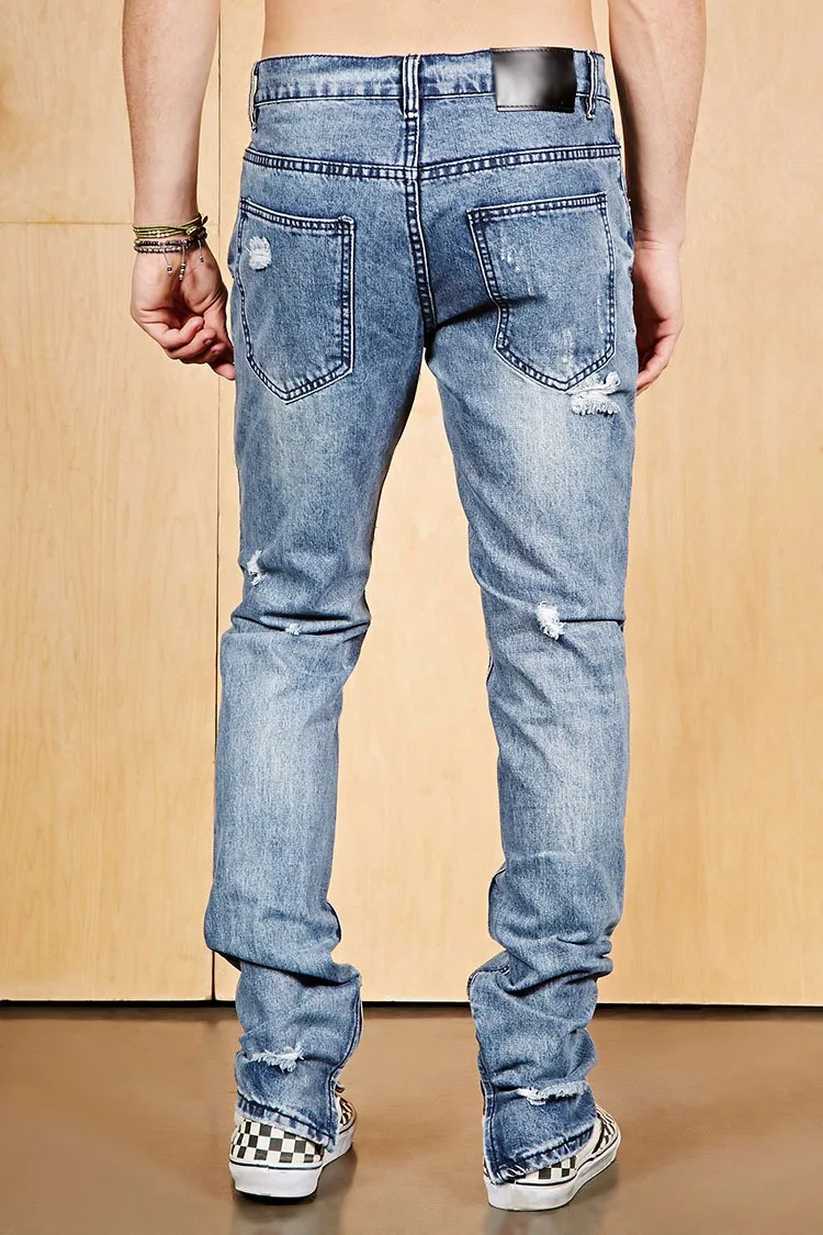 Royal Wolf Denim Jeans Manufacturer Zippered Distressed Mens Jeans In