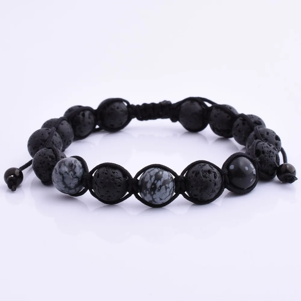 

2022 High Quality Fashion Macrame Lava Stone Mixed With Snowflake 10MM Beads Bracelet