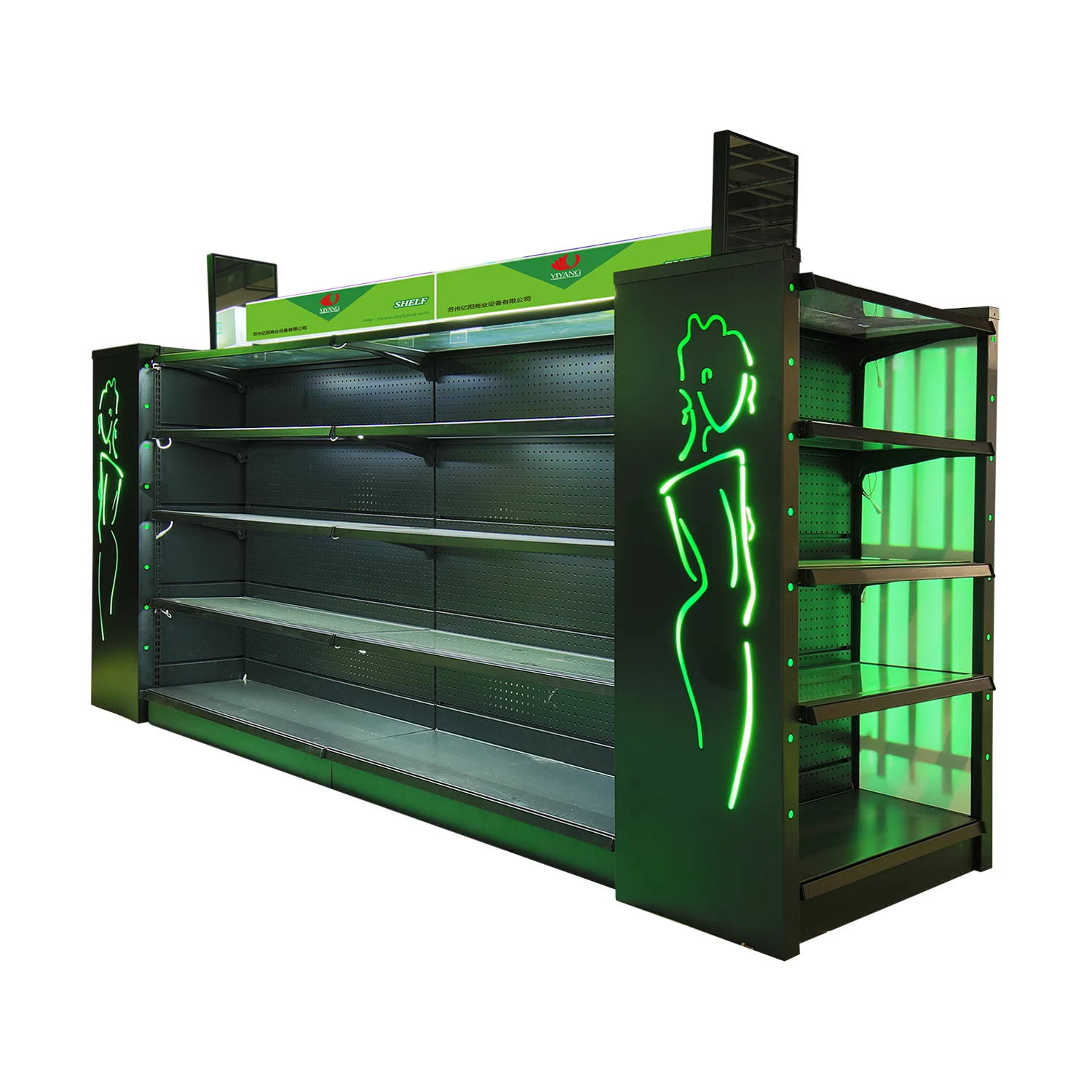 2020 customized shop furniture cosmetic glass display shelves with light bar