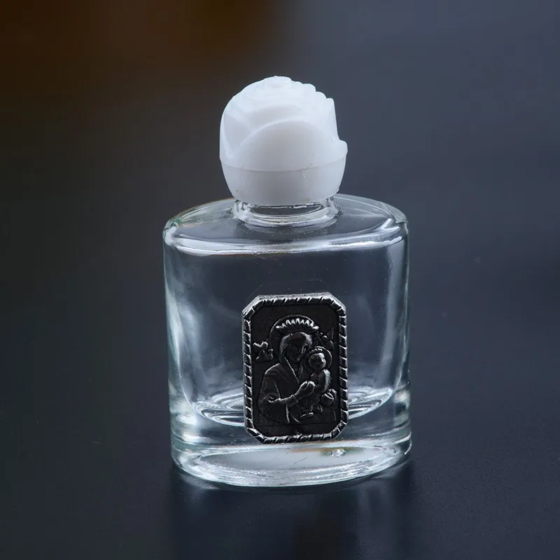 批发透明玻璃空的圣洁水瓶与合金宗教图案 - buy 圣水瓶,宗教圣水瓶