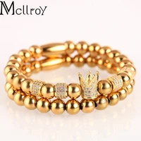 

Mcllroy gold bracelet titanium steel beads copper inlaid zircon crown bracelets charm bracelet
