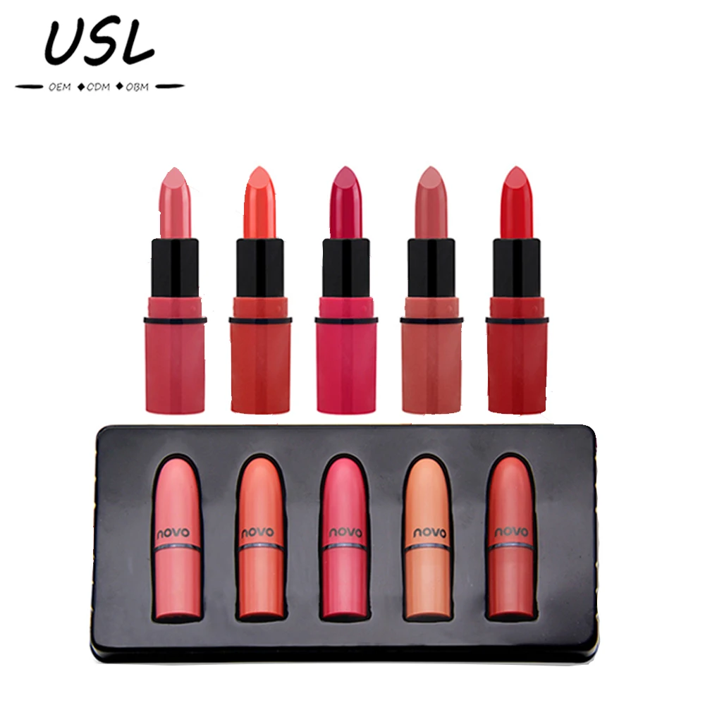 

NOVO brand Bullet Mini Lipstick Set 5 Pack Grapefruit Color Bean matte&light Lipstick Red Lipstick, Multi-colored